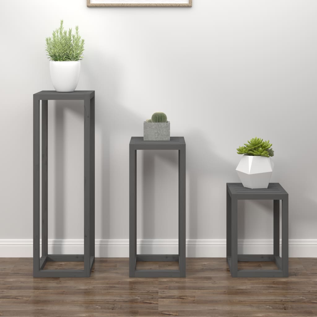 Vidaxl 3-delige plantenstandaardset massief groenenhout grijs
