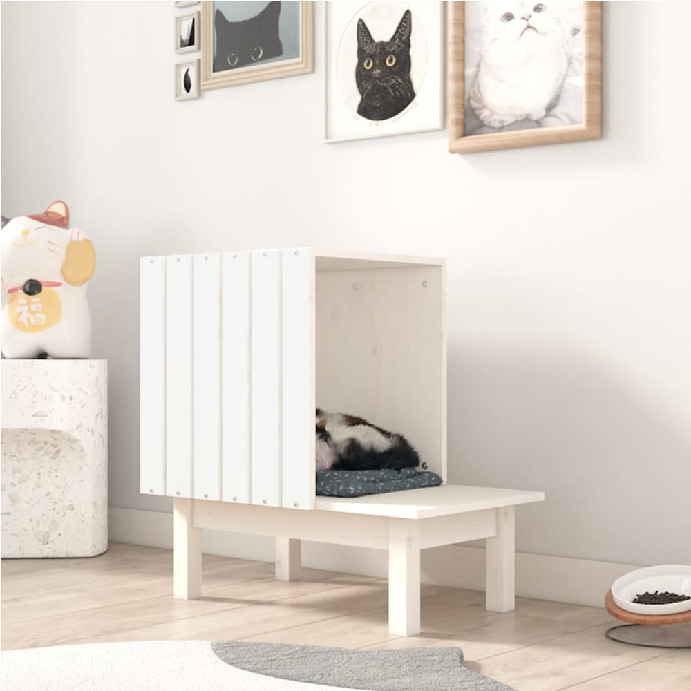 Vidaxl kattenhuis 60x36x60 cm massief groenhout wit