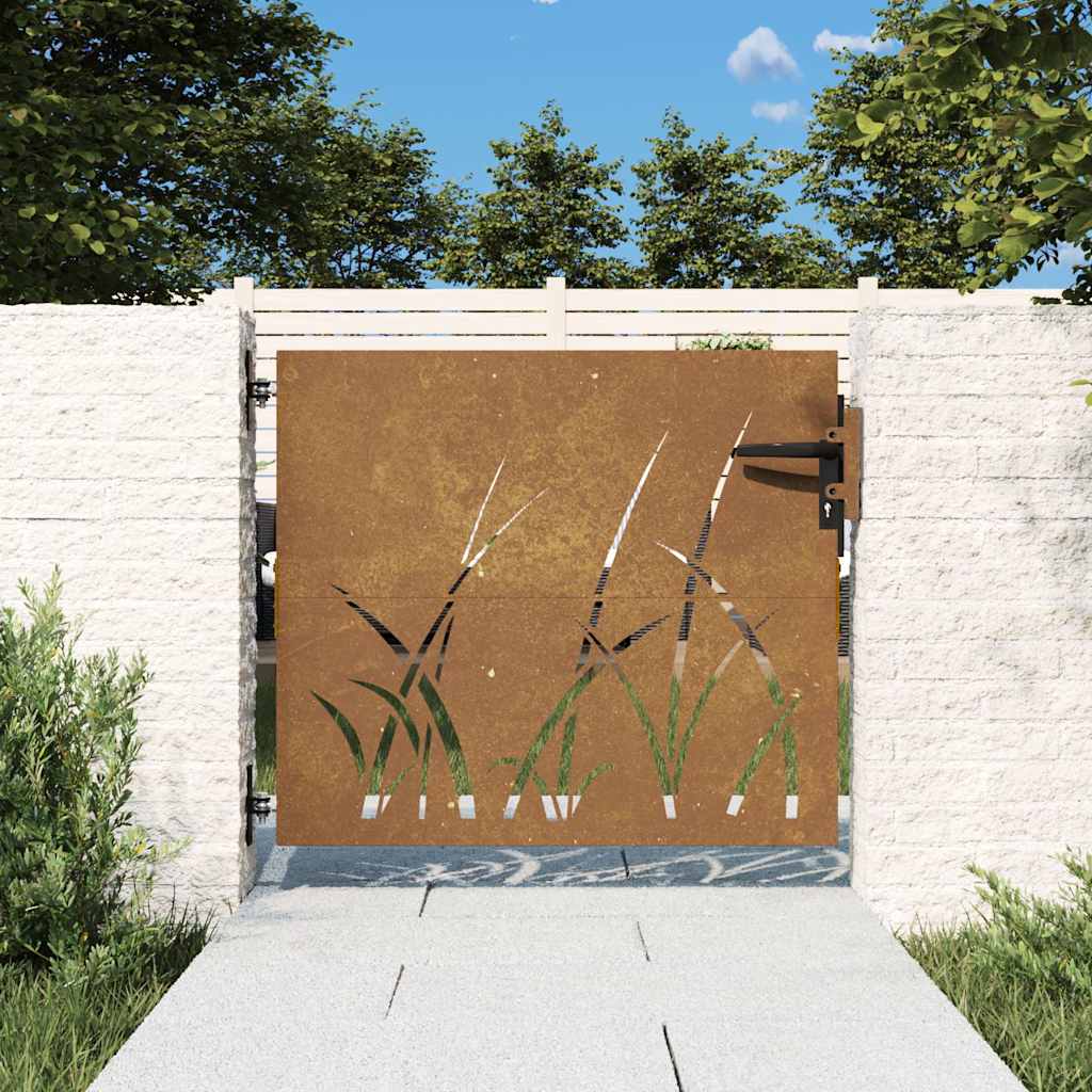 Vidaxl poort 85x75 cm grasontwerp cortenstaal