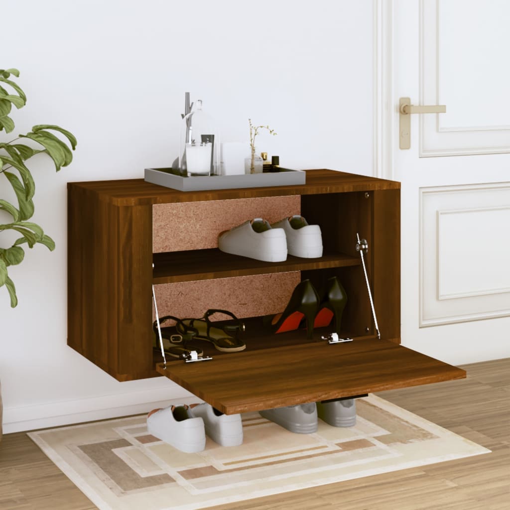 VidaXL Wandschoenenkast 70x35x38 cm massief groenhout bruineiken