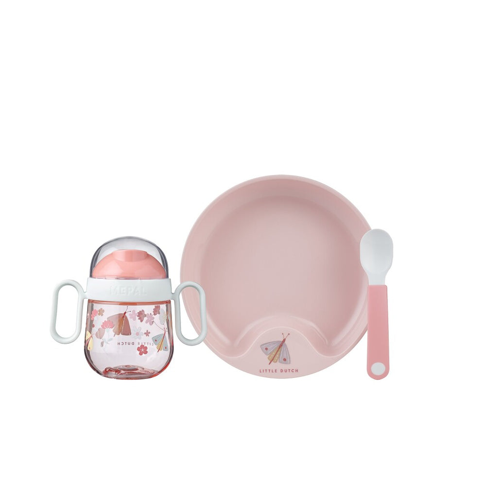 Mepal servies kleine hollandse bloemen en vlinders 3-delig roze