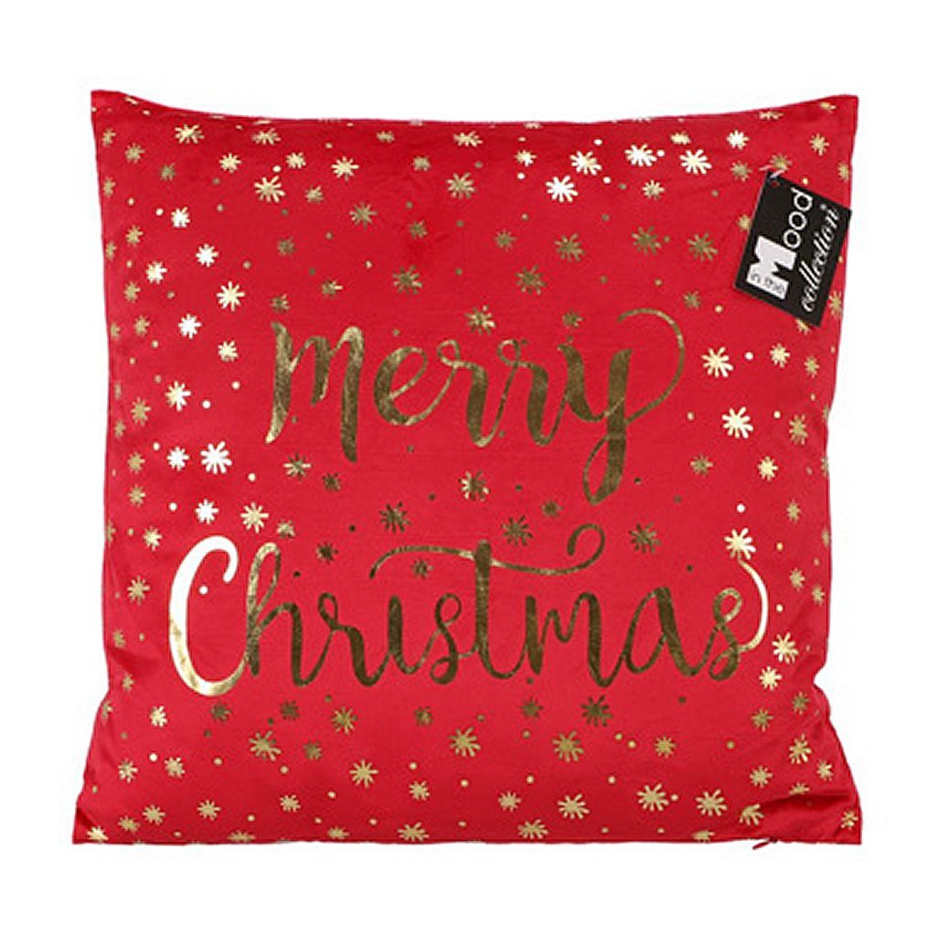 Overige merken kussen vrolijk kerstfeest rood 40x40x10 cm