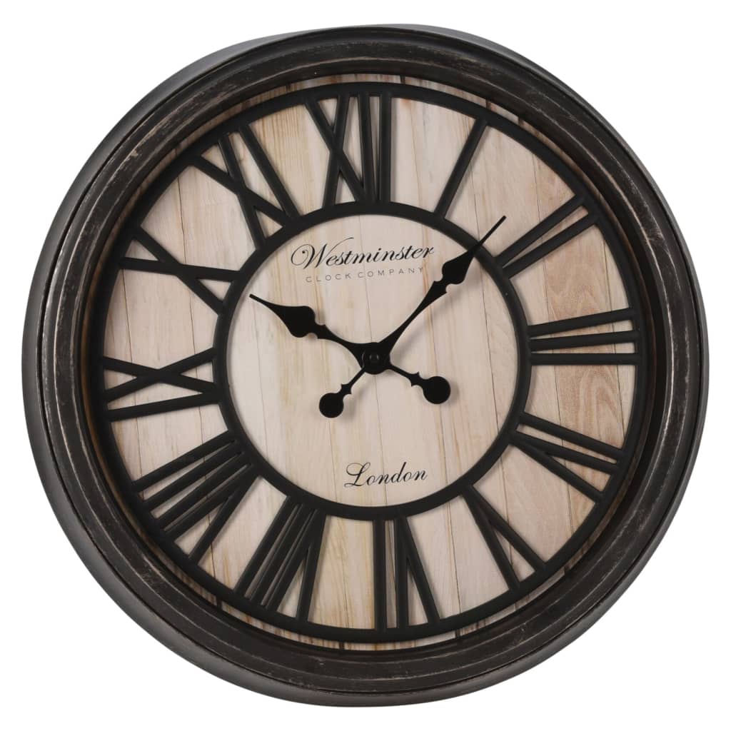 HS Collection HS Collection Wandklok London Romeinse cijfers zwart en naturel