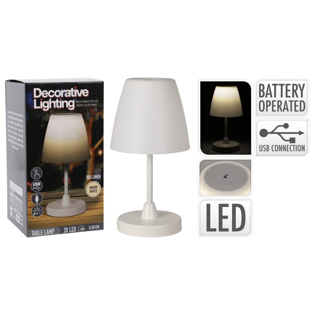 H s collectie tafellamp led oplaadbaar 13x30 cm wit