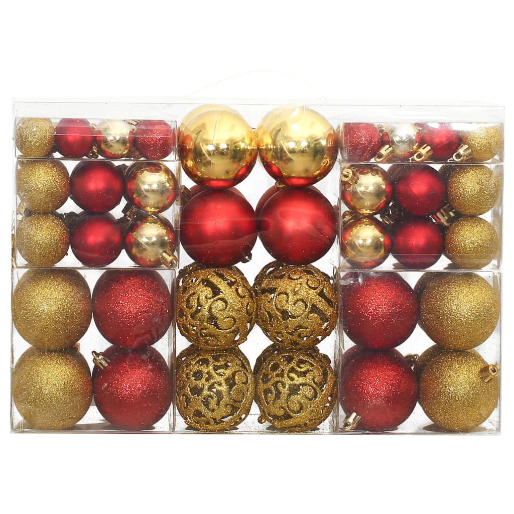 VidaXL Kerstballen 100 st 3 4 6 cm goudkleurig en wijnrood