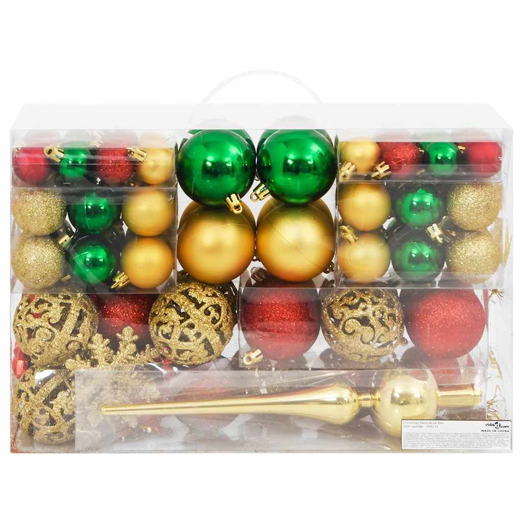 VidaXL 112-delige Kerstballenset piepschuim rood groen en goudkleurig