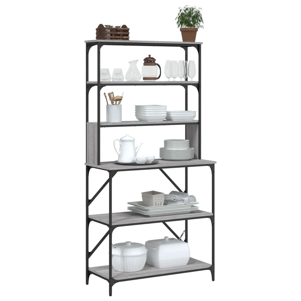 Vidaxl bakkersrek 6-laags 90x40x180 cm bewerkt grijs hout sonoma eiken