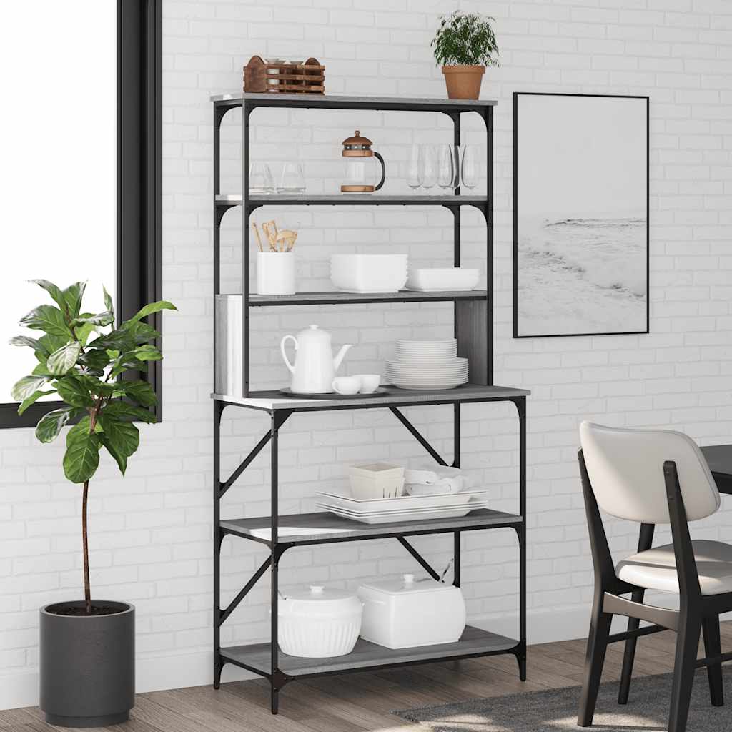 Vidaxl bakkersrek 6-laags 90x40x180 cm bewerkt grijs hout sonoma eiken