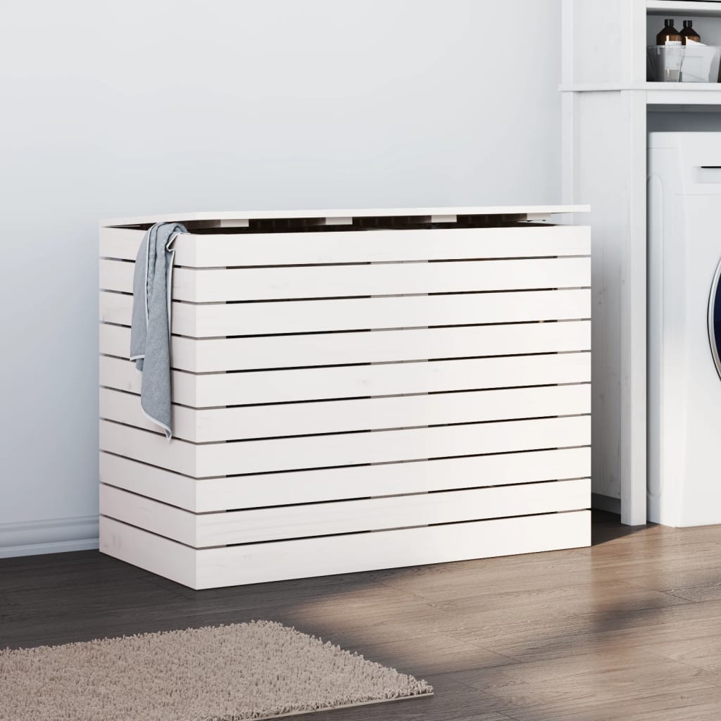Vidaxl wasmand 88,5x44x66 cm massief groenhout wit