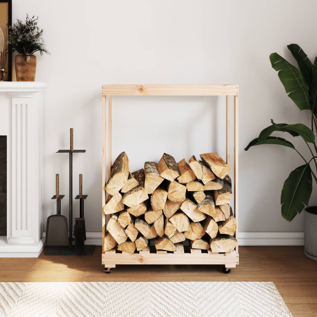 Vidaxl houtblokhouder met wielen 76,5x40x108 cm massief groenhout