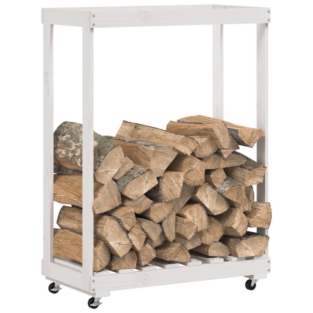 Vidaxl houtblokhouder met wielen 76,5x40x108 cm massief groenhout wit