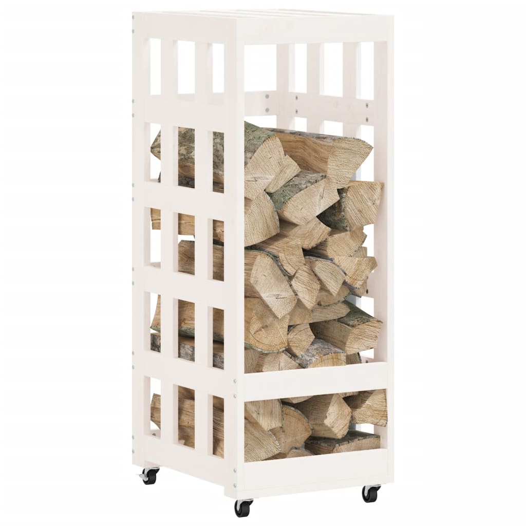 Vidaxl houtblokhouder met wielen 40x49x110 cm massief groenhout wit