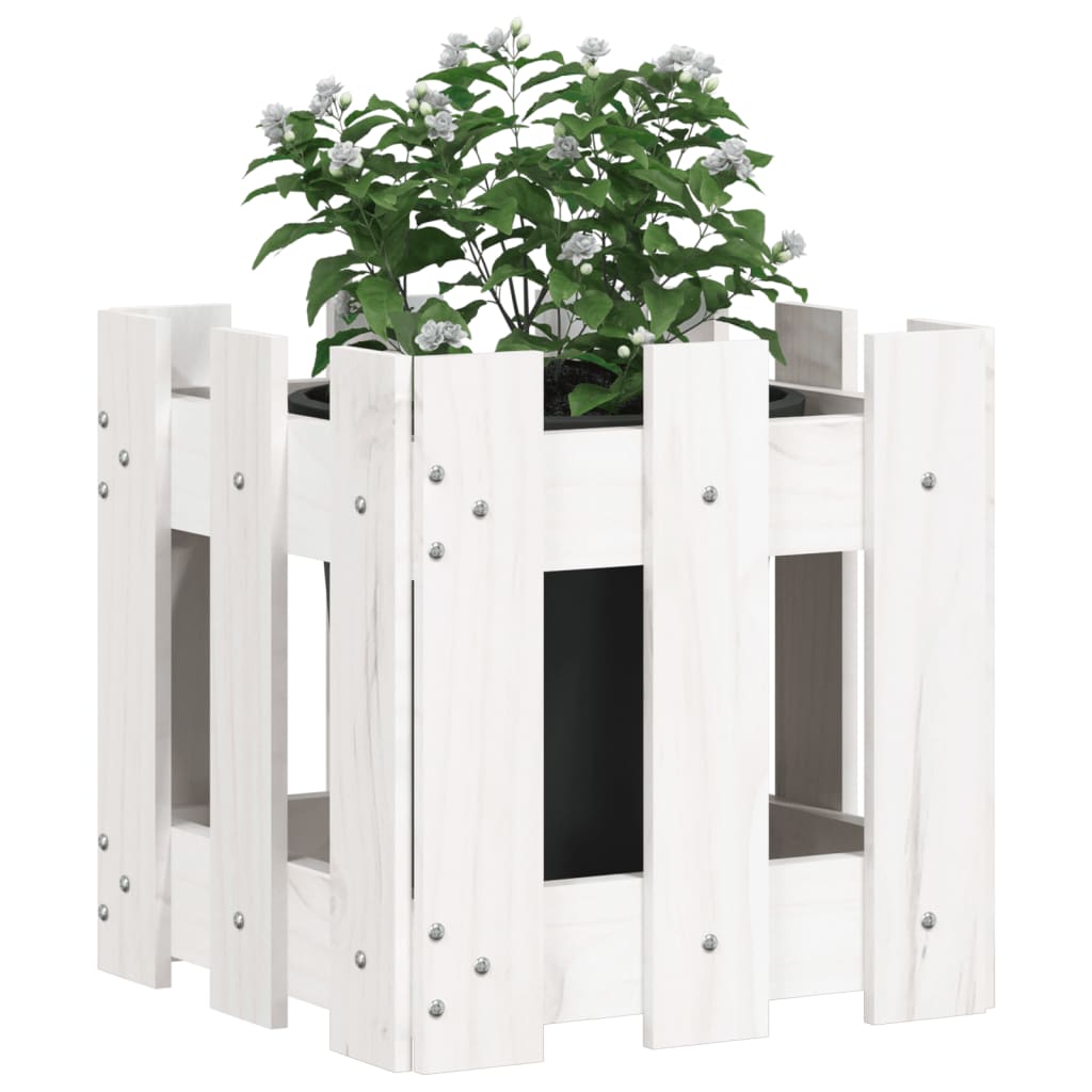 Vidaxl plantenbak met hekontwerp 30x30x30 cm massief groenhout wit