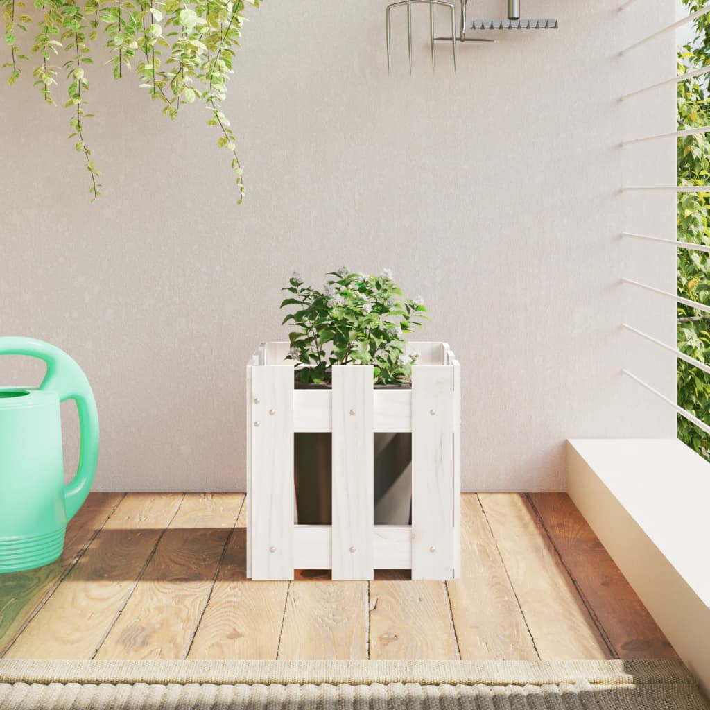 Vidaxl plantenbak met hekontwerp 30x30x30 cm massief groenhout wit