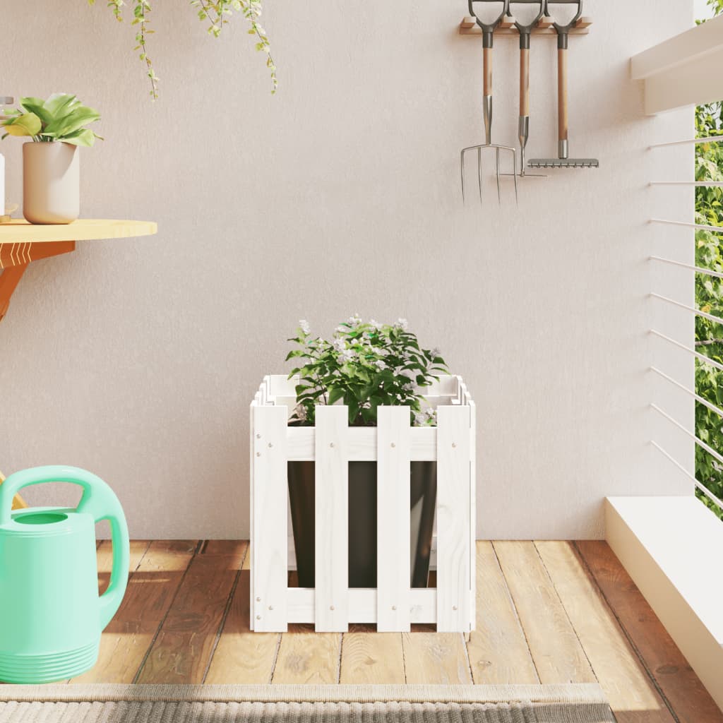 Vidaxl plantenbak met hekontwerp 40x40x40 cm massief groenhout wit