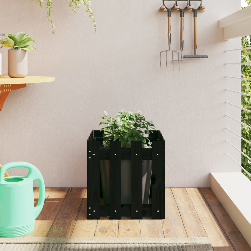 Vidaxl plantenbak met hekontwerp 40x40x40 cm massief groenenhout zwart