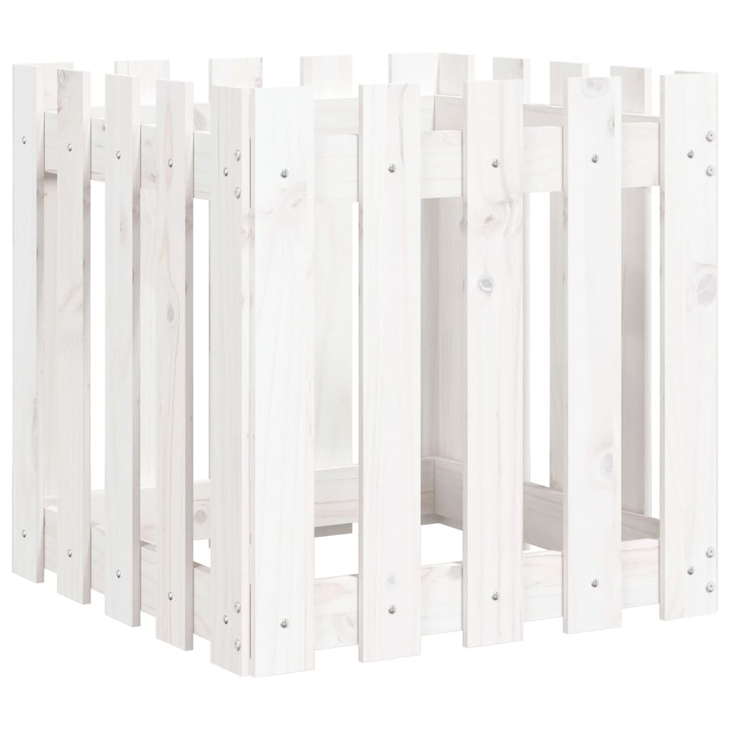 Vidaxl plantenbak met hekontwerp 50x50x50 cm massief groenhout wit
