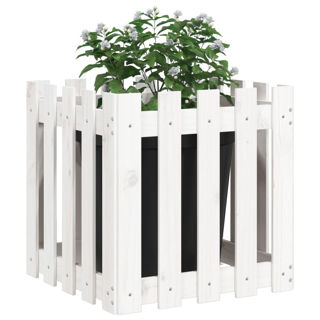 Vidaxl plantenbak met hekontwerp 50x50x50 cm massief groenhout wit