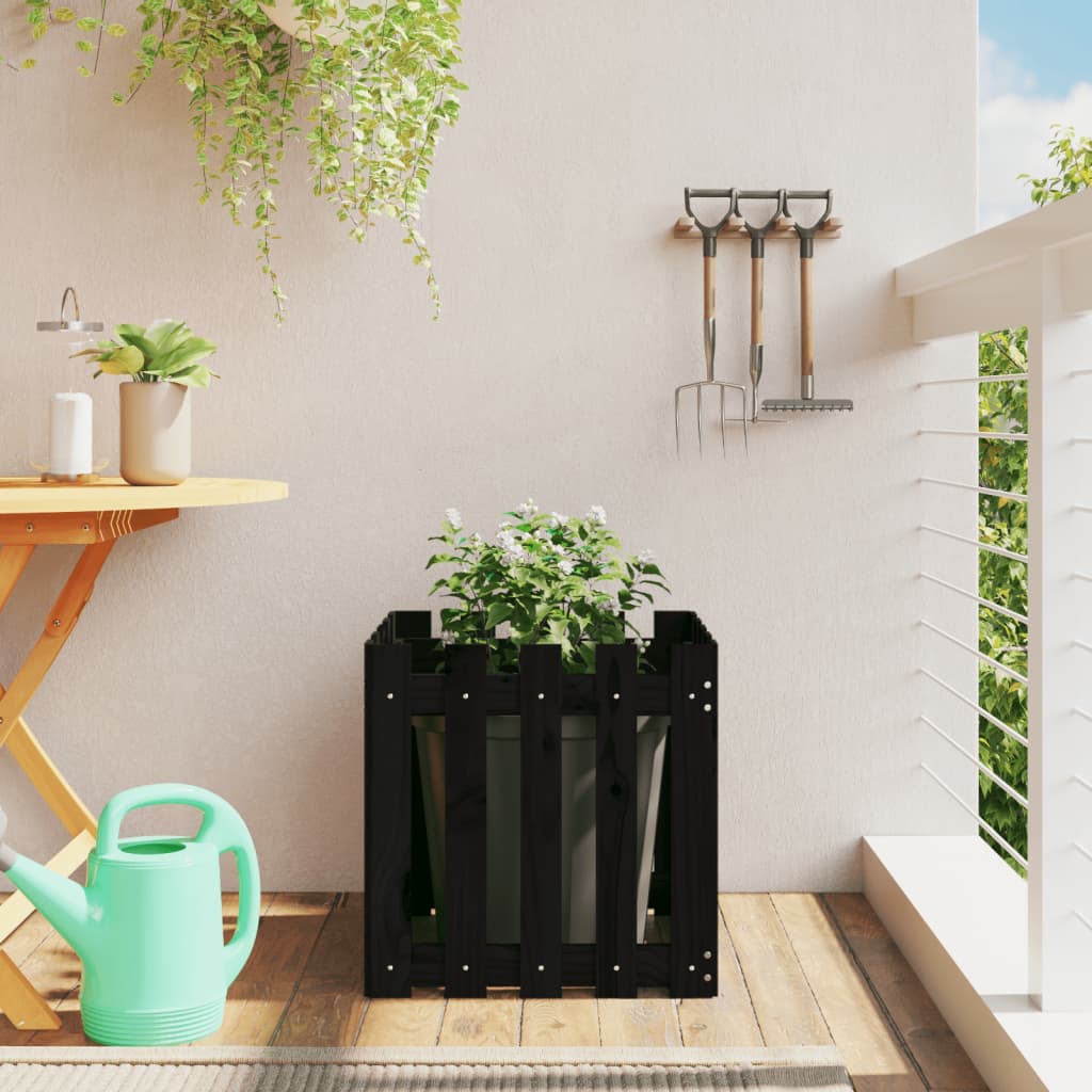 Vidaxl plantenbak met hekontwerp 50x50x50 cm massief grenenhout zwart