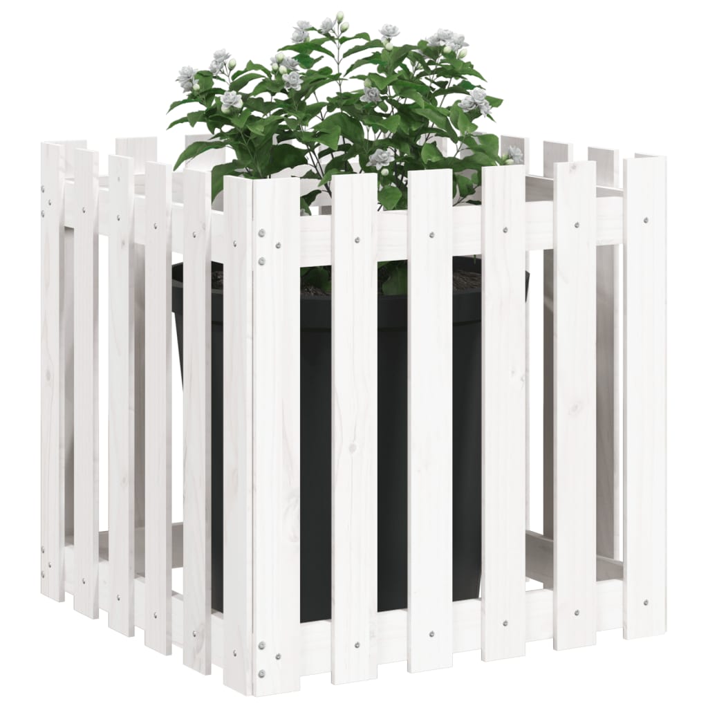 Vidaxl plantenbak met hekontwerp 60x60x60 cm massief groenhout wit