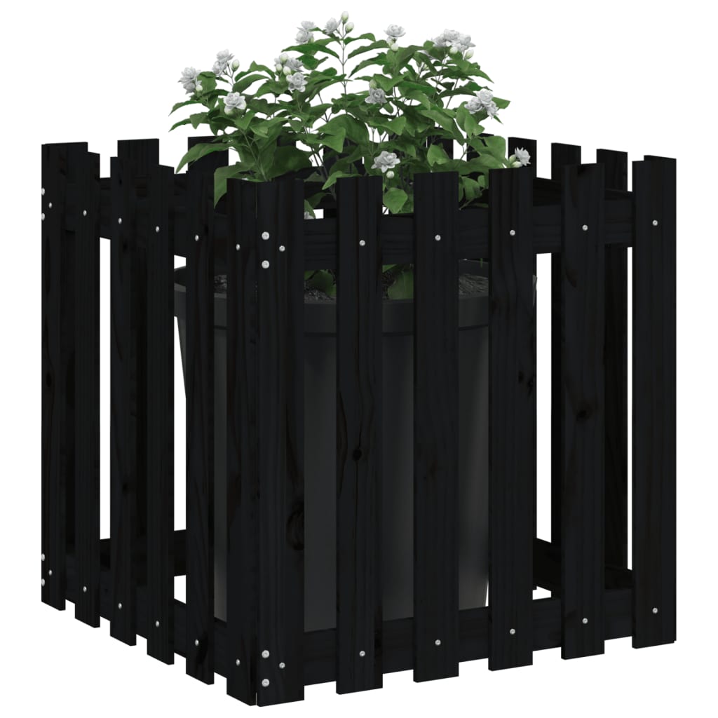 Vidaxl plantenbak met hekontwerp 60x60x60 cm massief groenenhout zwart