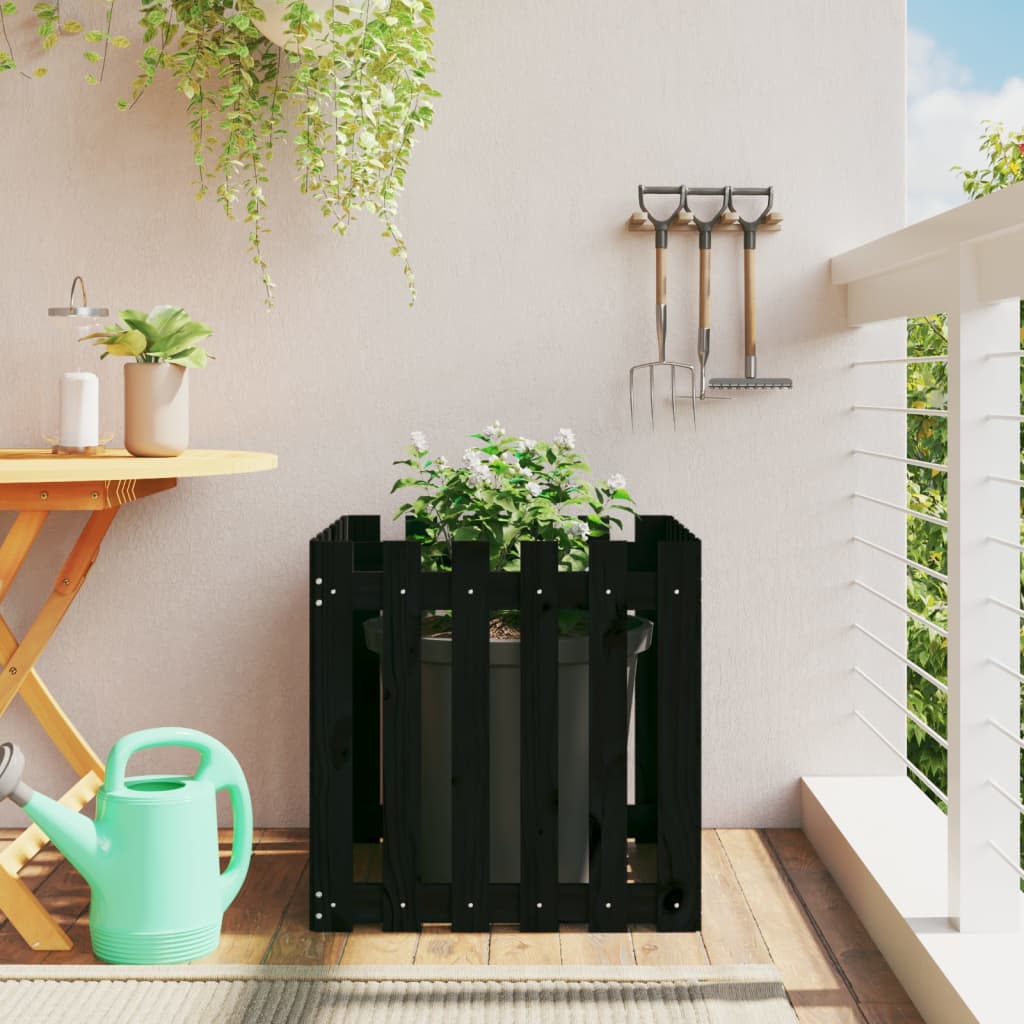 Vidaxl plantenbak met hekontwerp 60x60x60 cm massief groenenhout zwart