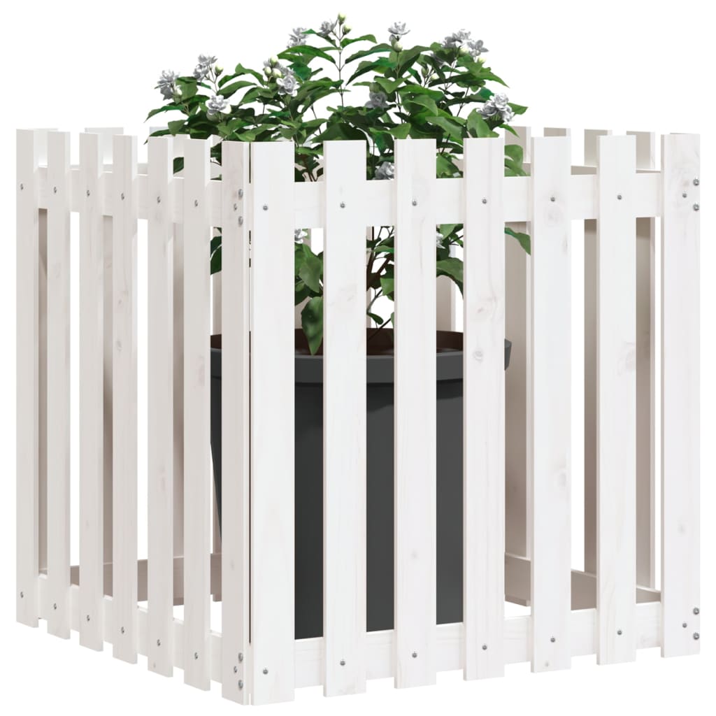 Vidaxl plantenbak met hekontwerp 70x70x70 cm massief groenhout wit