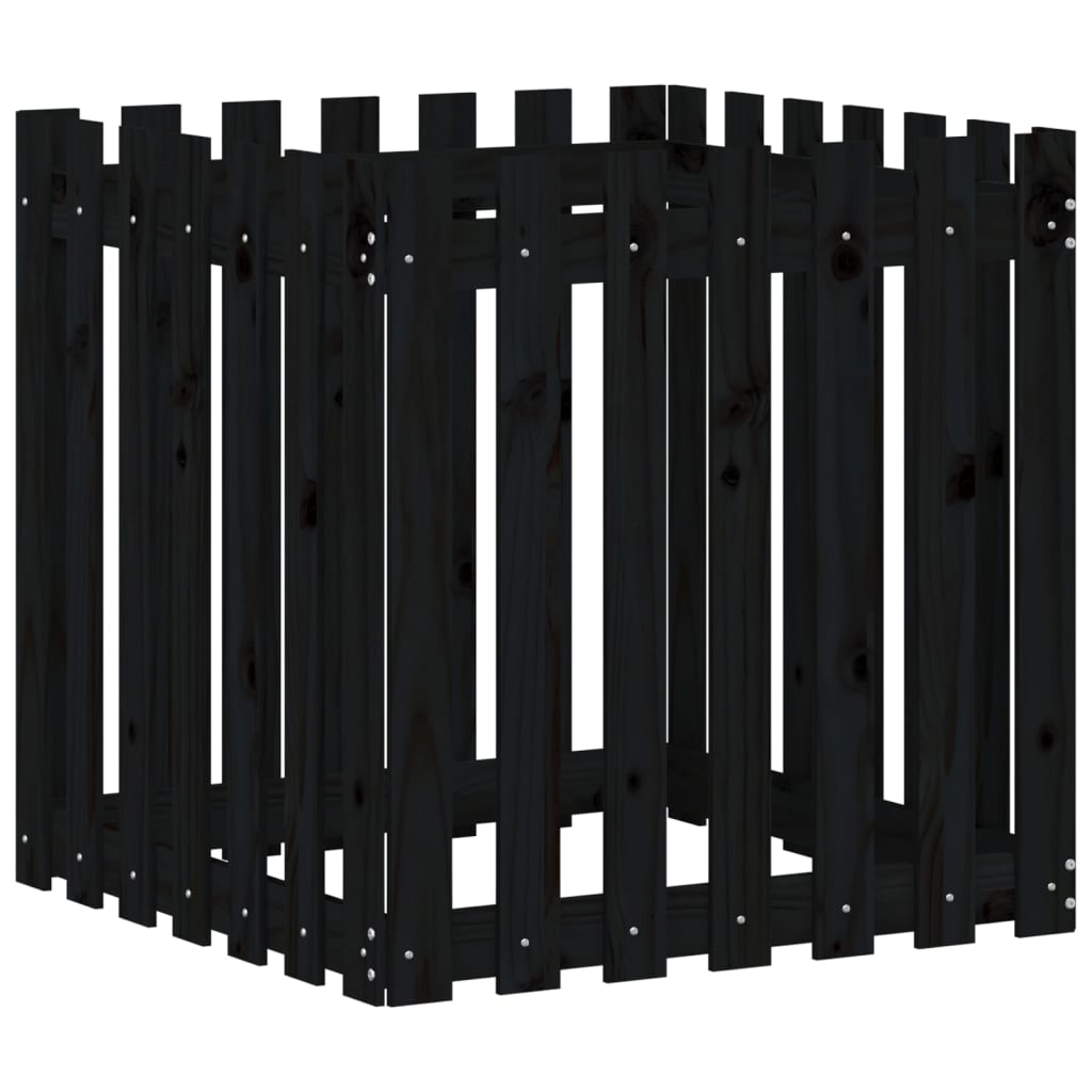 Vidaxl plantenbak met hekontwerp 70x70x70 cm massief groenenhout zwart