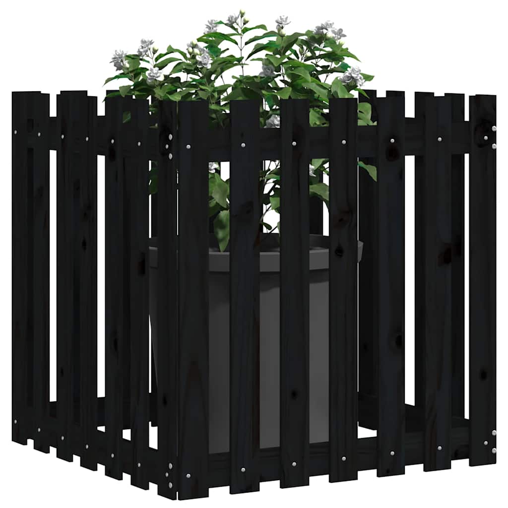 Vidaxl plantenbak met hekontwerp 70x70x70 cm massief groenenhout zwart