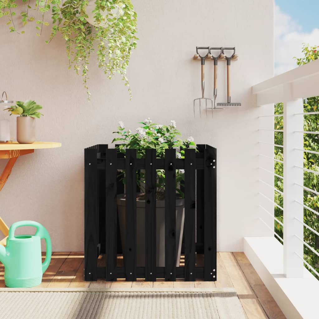 Vidaxl plantenbak met hekontwerp 70x70x70 cm massief groenenhout zwart