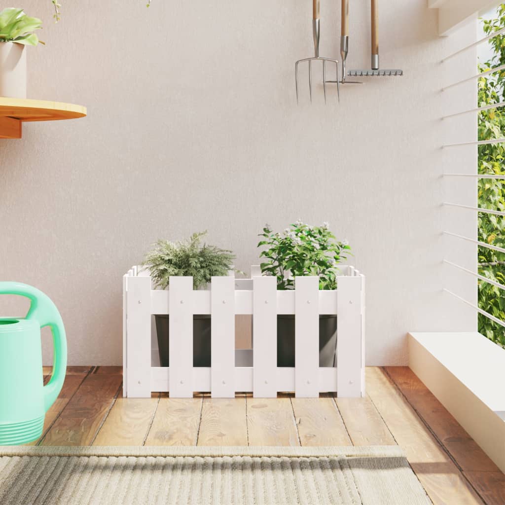 Vidaxl plantenbak met hekontwerp 60x30x30 cm massief groenhout wit