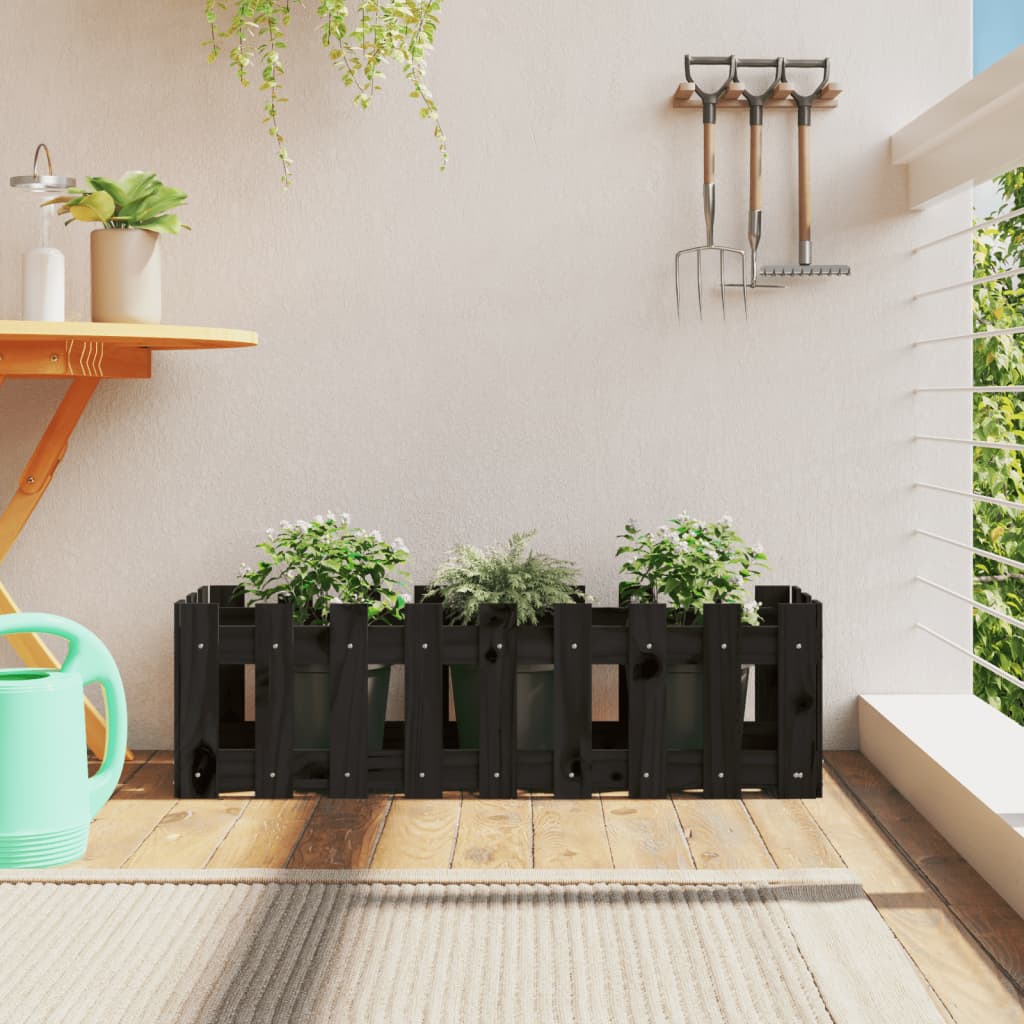 Vidaxl plantenbak riep hekontwerp 100x30x30 cm groenhout zwart