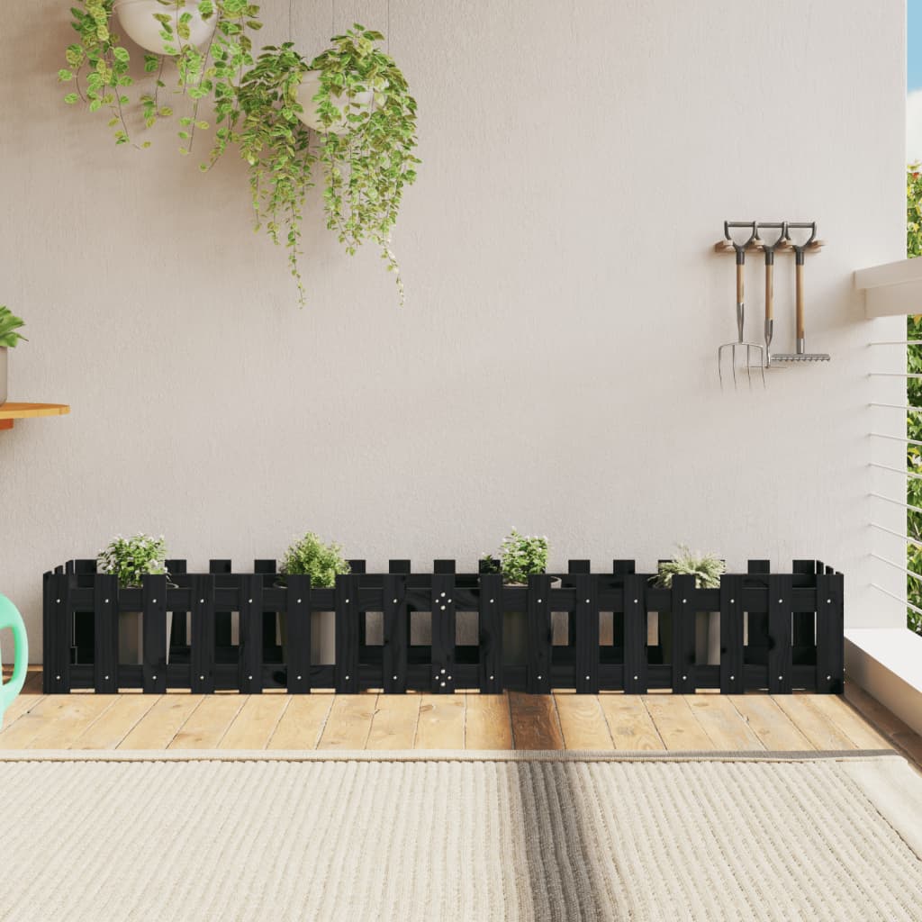 Vidaxl plantenbak riep hekontwerp 200x30x30 cm groenhout zwart
