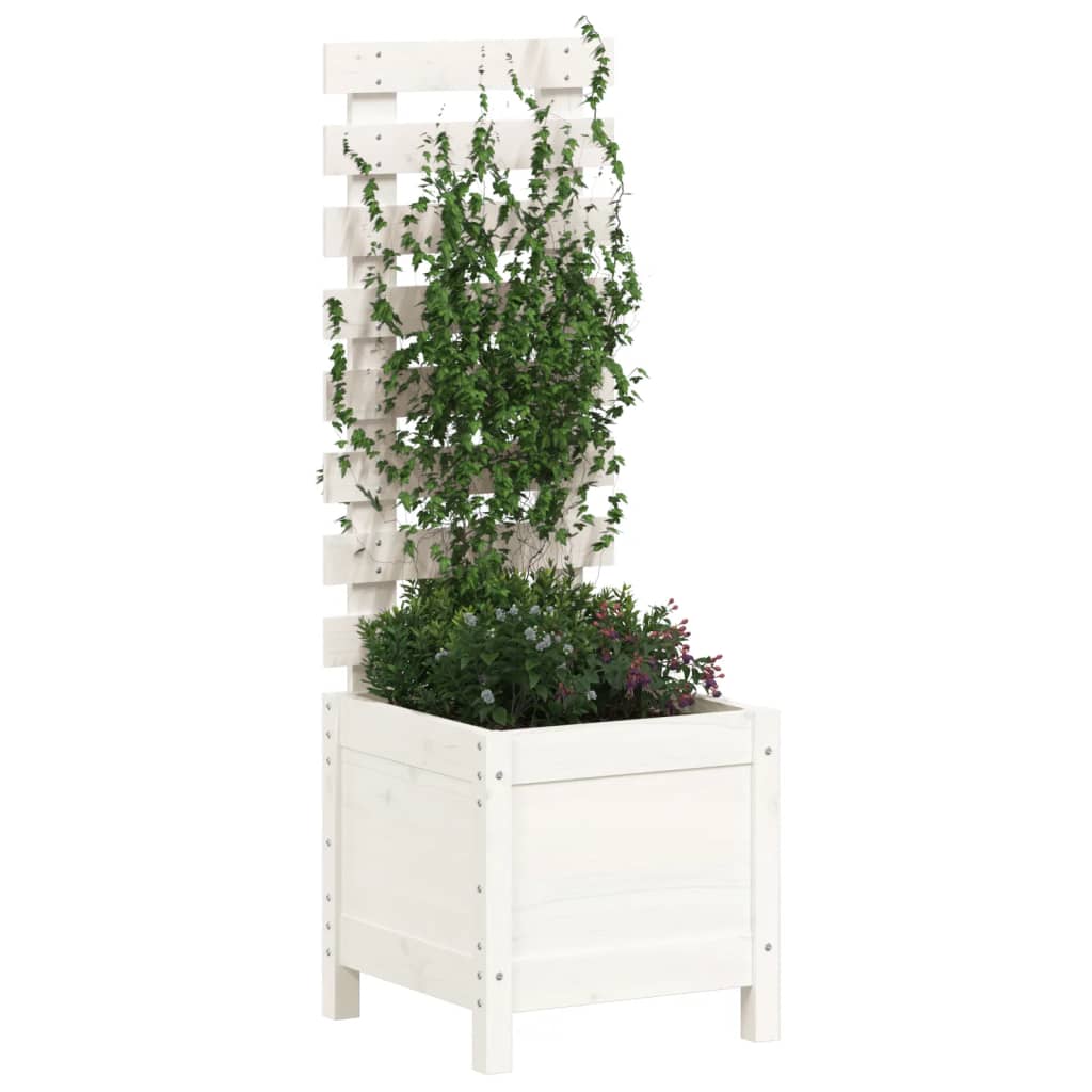 Vidaxl plantenbak met rek 39x39,5x114 cm massief groenhout wit