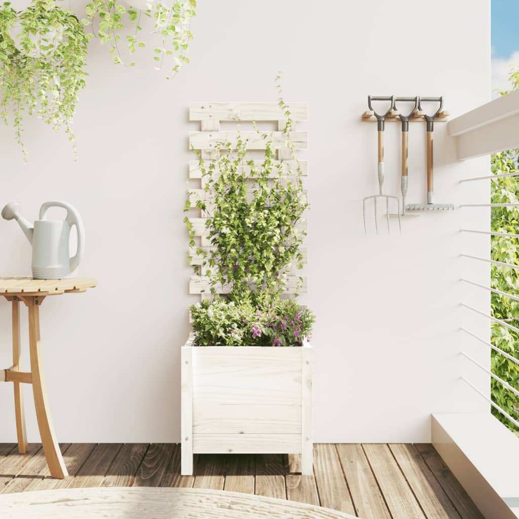Vidaxl plantenbak met rek 39x39,5x114 cm massief groenhout wit