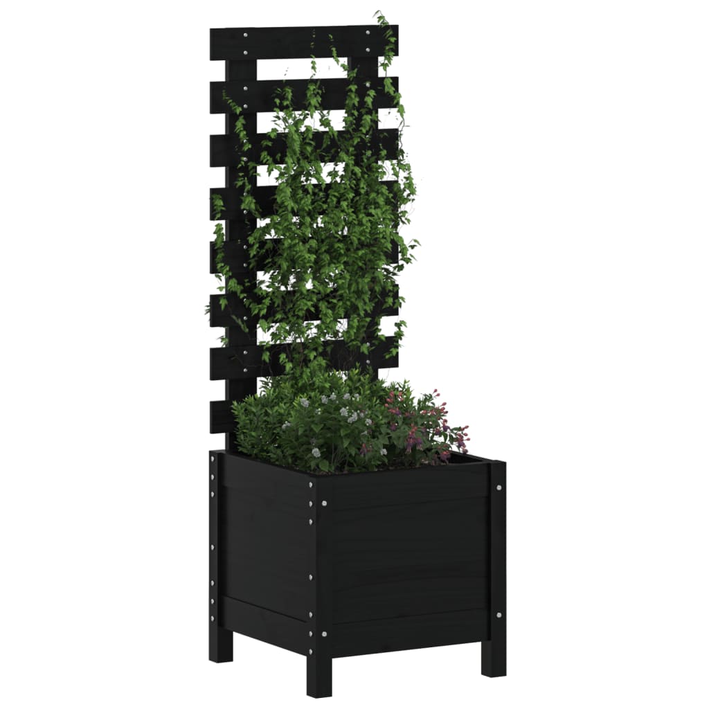 Vidaxl plantenbak met rek 39x39,5x114 cm massief groenenhout zwart