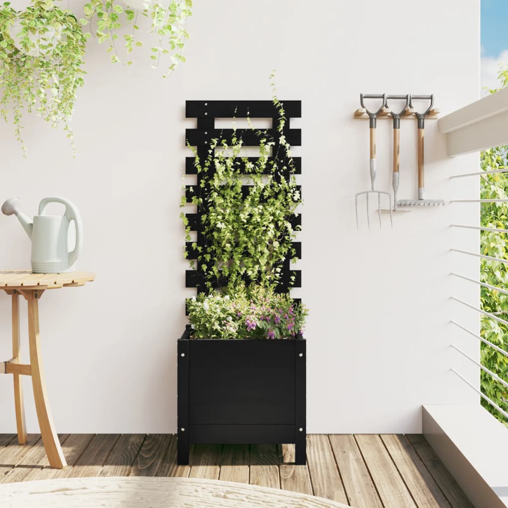 Vidaxl plantenbak met rek 39x39,5x114 cm massief groenenhout zwart
