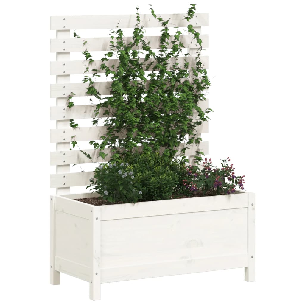 Vidaxl plantenbak met rek 79x39,5x114 cm massief groenhout wit