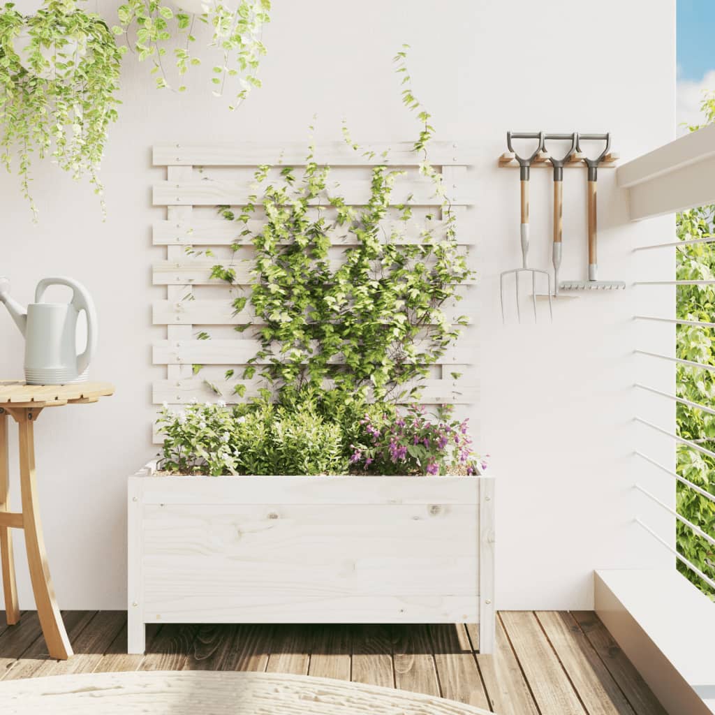 Vidaxl plantenbak met rek 79x39,5x114 cm massief groenhout wit