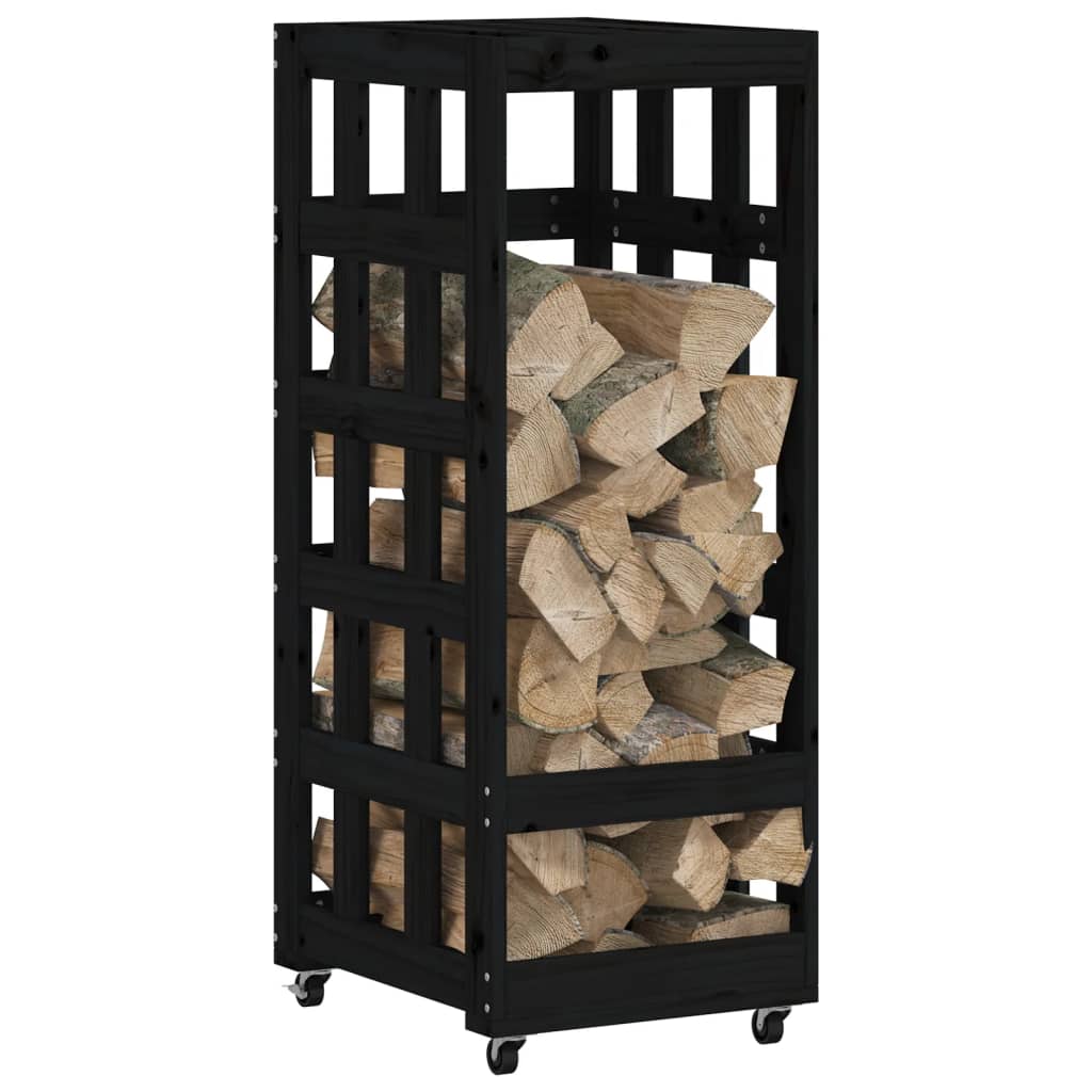 Vidaxl houtblokhouder met wielen 40x49x110 cm massief groenenhout zwart