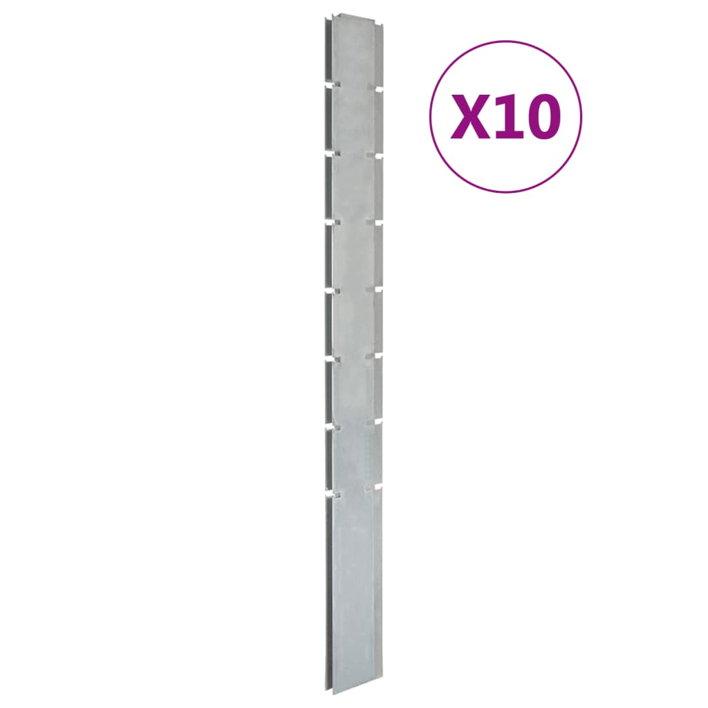 VidaXL Schuttingpalen 10 st 200 cm gegalvaniseerd staal zilverkleurig