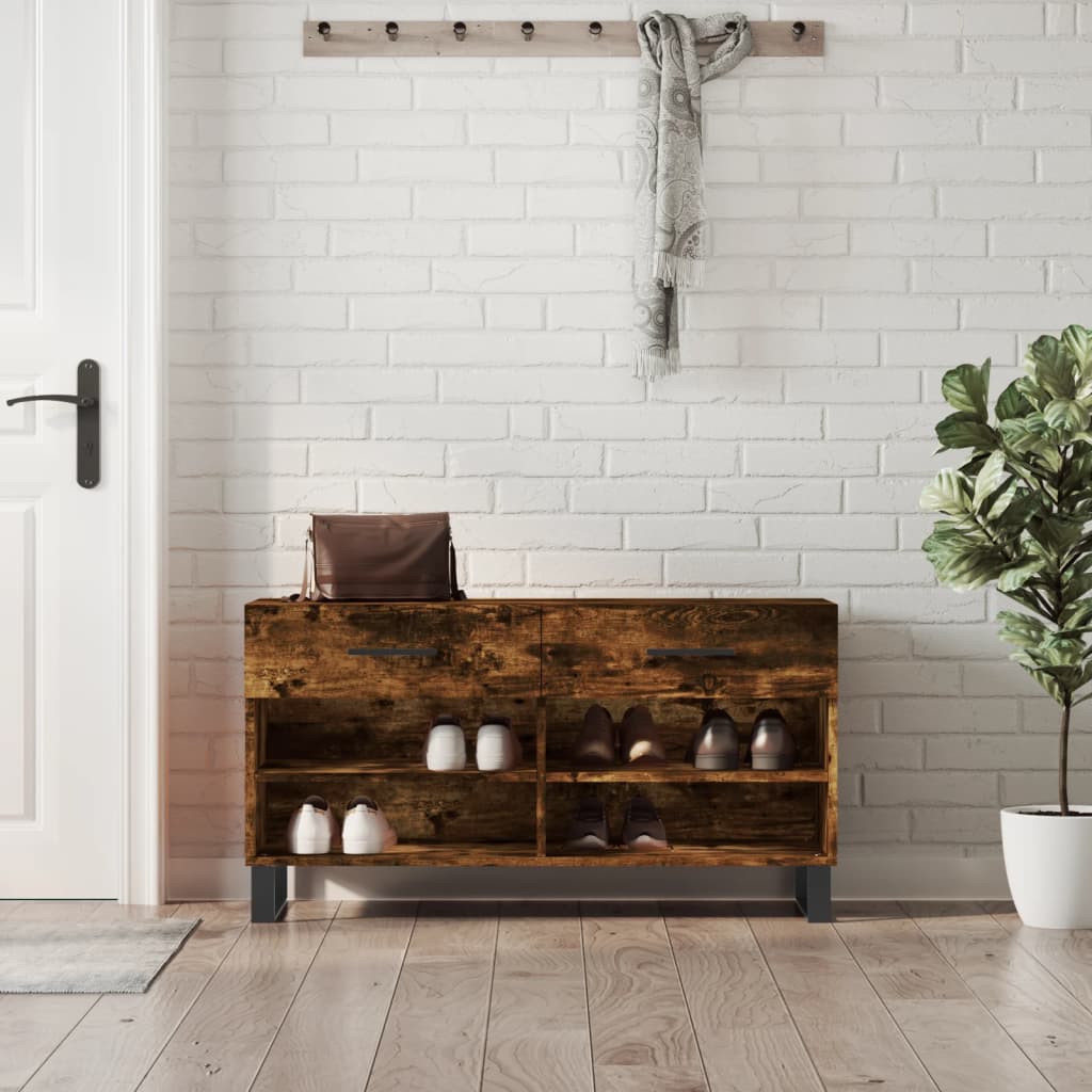 VidaXL Schoenenbank 102x35x55 cm bewerkt hout gerookt eikenkleurig