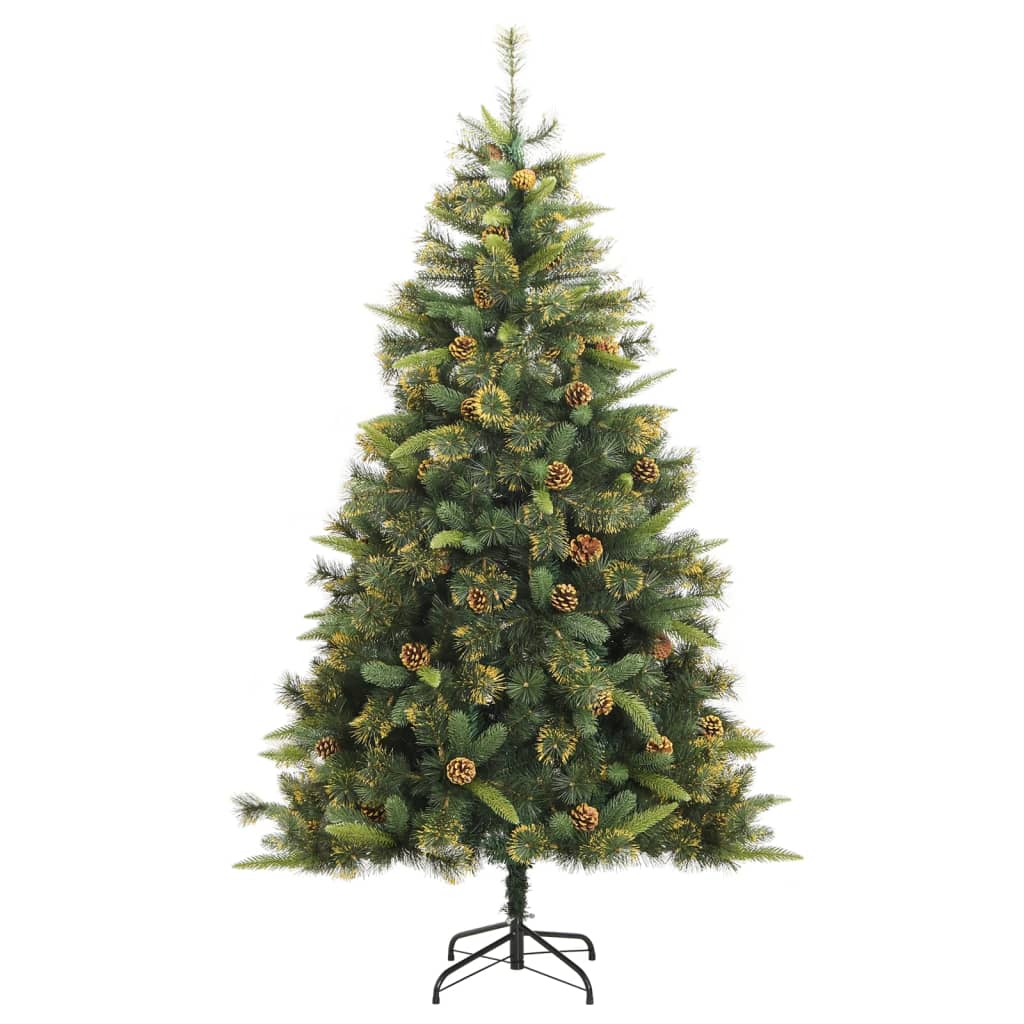 VidaXL Kunstkerstboom met scharnieren en dennenappels 210 cm