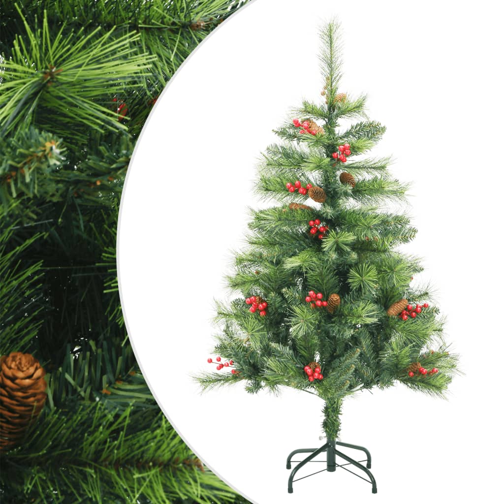 VidaXL Kunstkerstboom met scharnieren, dennenappels en bessen 120 cm