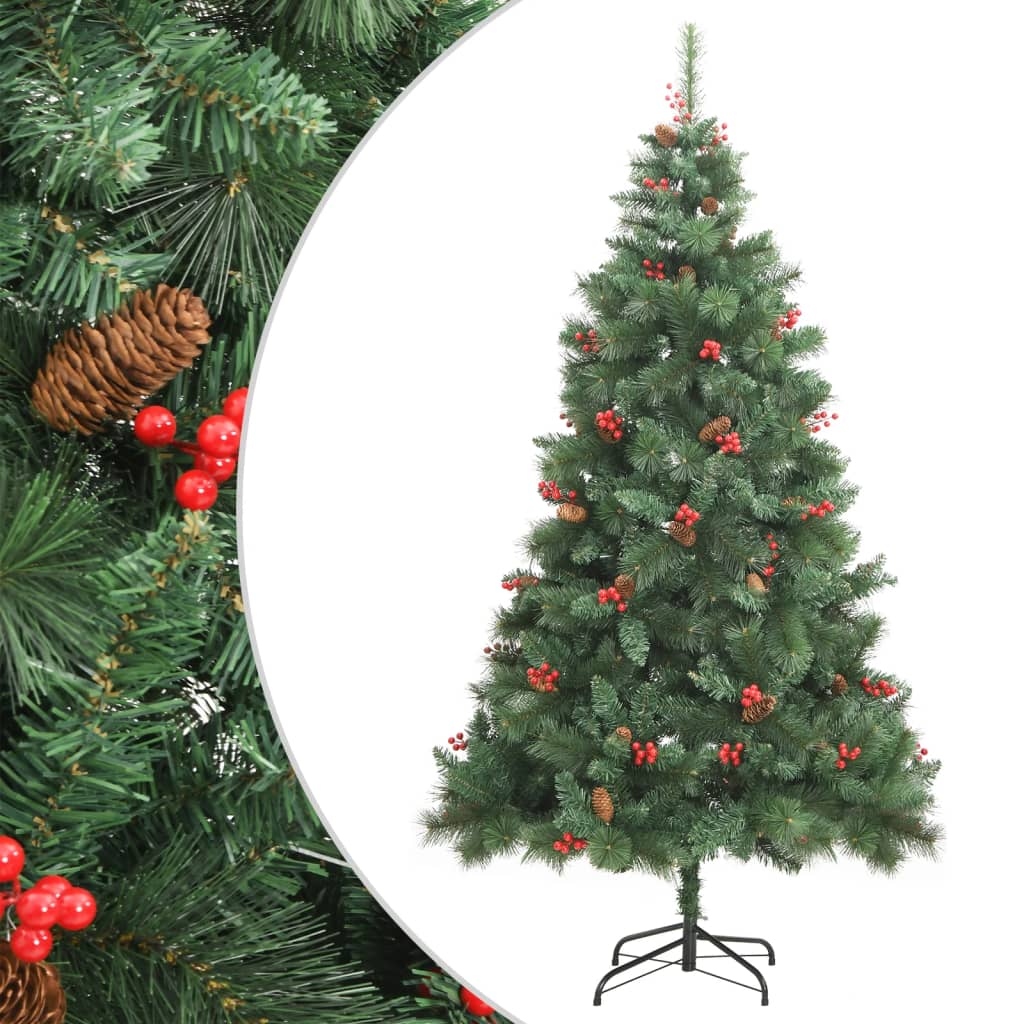 VidaXL Kunstkerstboom met scharnieren, dennenappels en bessen 180 cm