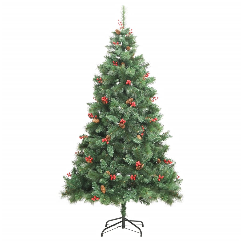 VidaXL Kunstkerstboom met scharnieren, dennenappels en bessen 180 cm
