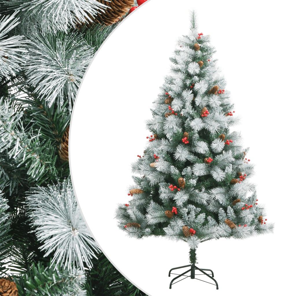 VidaXL Kunstkerstboom met scharnieren, dennenappels en bessen 210 cm