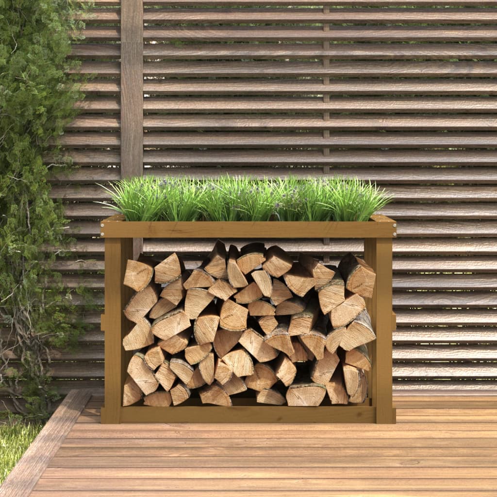 Vidaxl houtblokhouder 108x52x74 cm massief groenhout honingbruin