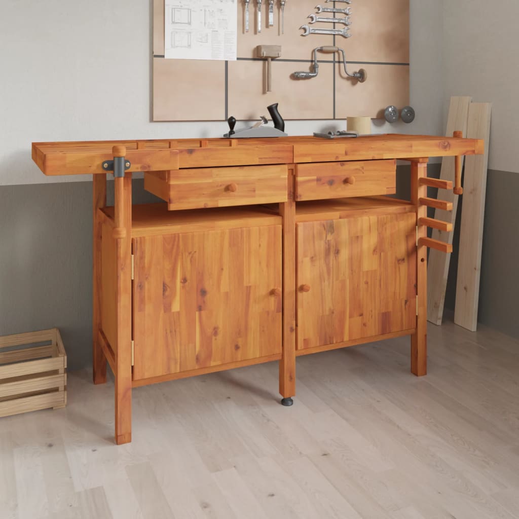 VidaXL Werkbank met laden en bankschroeven 162x62x83 cm acaciahout