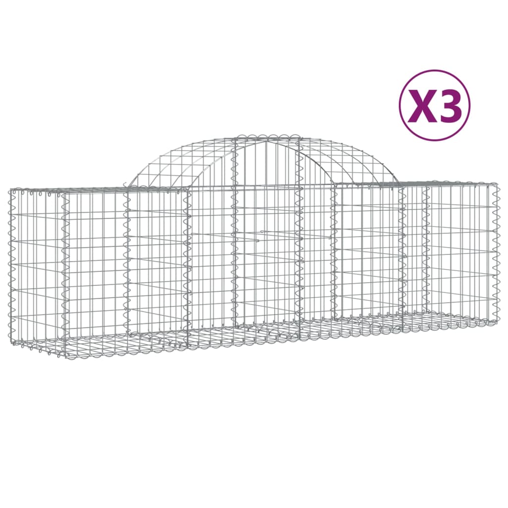 VidaXL Schanskorven 3 st gewelfd 200x50x60 80 cm gegalvaniseerd ijzer